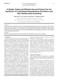 A Simple, Rapid and Efficient One-Pot Protocol for the Synthesis of 2-Substituted Benzothiazole Derivatives and Their Antimicrobial Screening