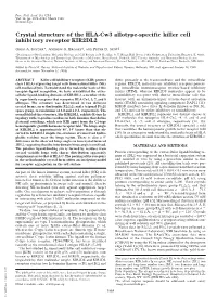 Crystal Structure of the HLA-Cw3 Allotype-Specific Killer Cell Inhibitory Receptor KIR2DL2