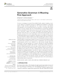 Generative Grammar: a Meaning First Approach