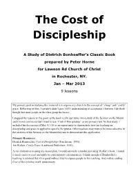 The Cost of Discipleship
