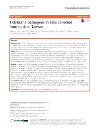 Tick-Borne Pathogens in Ticks Collected from Birds in Taiwan
