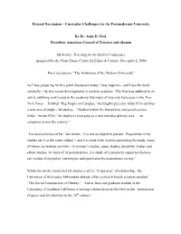 Beyond Narcissism – Curricular Challenges for the Postmodernist University