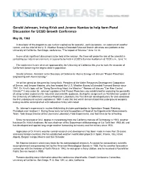 Gerald Johnson, Irving Krick and Jerome Namias to Help Form Panel Discussion for UCSD Growth Conference