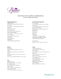 Indian Menu Items for Add-Ons and Substitutions Pricing Available Upon Request
