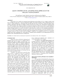 Lean Construction: an Effective Approach for Project Management