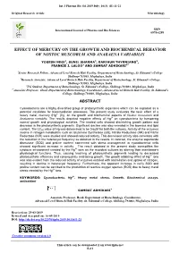 Effect of Mercury on the Growth and Biochemical Behavior of Nostoc Muscorum and Anabaena Variabilis