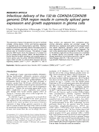 Infectious Delivery of the 132 Kb CDKN2A/CDKN2B Genomic DNA Region Results in Correctly Spliced Gene Expression and Growth Suppression in Glioma Cells