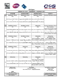 Citi Open ORDER of PLAY - THURSDAY, 3 AUGUST 2017
