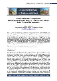 Clairvoyance and Conceptualism: Rudolf Steiner's Higher Modes of Cognition As a Higher- Order Theory of Consciousness