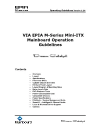VIA EPIA M-Series Mini-ITX Mainboard Operation Guidelines
