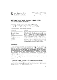 Analysis of the Development Opportunities of Solar Systems in Serbia