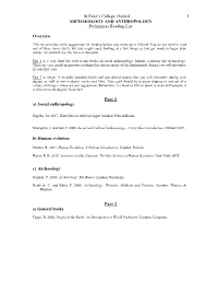 ARCHAEOLOGY and ANTHROPOLOGY Preliminary Reading List