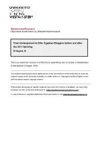 Egyptian Bloggers Before and After the 2011 Uprising El Sayed, N