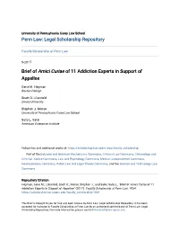 Brief of &lt;I&gt;Amici Curiae&lt;/I&gt; of 11 Addiction Experts in Support Of