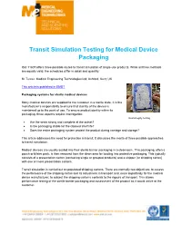 Transit Simulation Testing for Medical Device Packaging