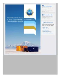 2014-2015 Science Planning Summaries