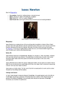 Isaac Newton Back to Biographies