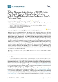 Online Discourse in the Context of COVID-19, the First Health Crisis in China After the Advent of Mobile Social Media: a Content Analysis of China’S Weibo and Baidu