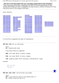 The List of All Interrupts That Are Currently Supported by the Emulator