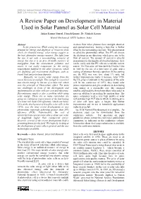 A Review Paper Ondevelopment in Material Used in Solar Pannel As