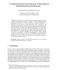 Creating Permanent Test Collections of Web Pages for Information Extraction Research*