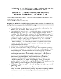 DEFINITIONS and TYPES of CONSUMER FIREWORKS Summary of Survey Responses C.O.B., October 19, 2007