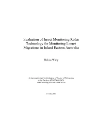 Evaluation of Insect Monitoring Radar Technology for Monitoring Locust Migrations in Inland Eastern Australia