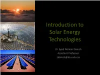 Introduction to Solar Energy Technologies