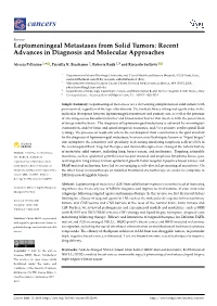 Leptomeningeal Metastases from Solid Tumors: Recent Advances in Diagnosis and Molecular Approaches