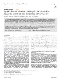 Applications of Laboratory Findings in the Prevention, Diagnosis, Treatment