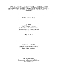 DATABASE ANALYISIS of CORAL POPULATION DISTIBUTIONS in the CARIBBEAN REGION, 200 Ka to PRESENT