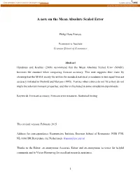 A Note on the Mean Absolute Scaled Error
