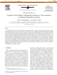 Cognitive and Usability Engineering Methods for the Evaluation of Clinical Information Systems