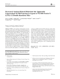 Decreased Anxiety-Related Behaviour but Apparently Unperturbed NUMB Function in Ligand of NUMB Protein-X (LNX) 1/2 Double Knockout Mice