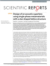 Design of an Acoustic Superlens Using Single-Phase Metamaterials with a Star-Shaped Lattice Structure