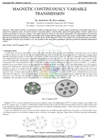 Magnetic Continuously Variable Transmission