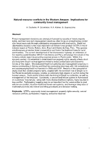Natural Resource Conflicts in the Western Amazon: Implications for Community Forest Management