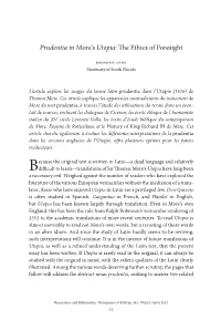 Prudentia in More's Utopia: the Ethics of Foresight
