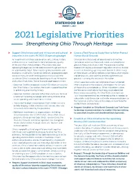 2021 Legislative Priorities Strengthening Ohio Through Heritage