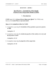 Assumptions of the Simple Classical Linear Regression Model (CLRM)