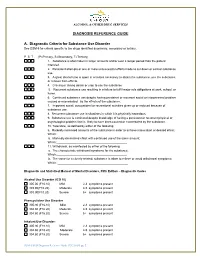 DIAGNOSIS REFERENCE GUIDE A. Diagnostic Criteria for Substance