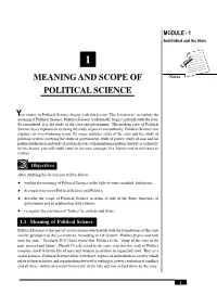 Meaning and Scope of Political Science MODULE - 1 Individual and the State