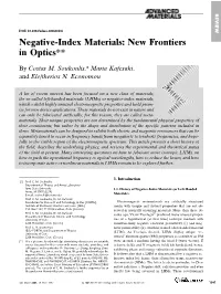 Negative-Index Materials: New Frontiers in Optics**
