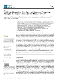 Vestibular Stimulation May Drive Multisensory Processing: Principles for Targeted Sensorimotor Therapy (TSMT)