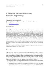 A Survey on Teaching and Learning Recursive Programming
