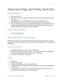 Adobe Spark Page, Spark Video, Spark Post Learning Objectives