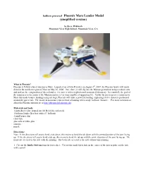 Balloon Powered Phoenix Mars Lander Model (Simplified Version)
