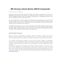 IBC Airways Selects Becker ADS-B Transponder