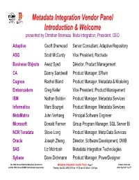 Metadata Integration Vendor Panel Introduction & Welcome