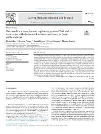 The Membrane Complement Regulatory Protein CD59 and Its Association with Rheumatoid Arthritis and Systemic Lupus Erythematosus